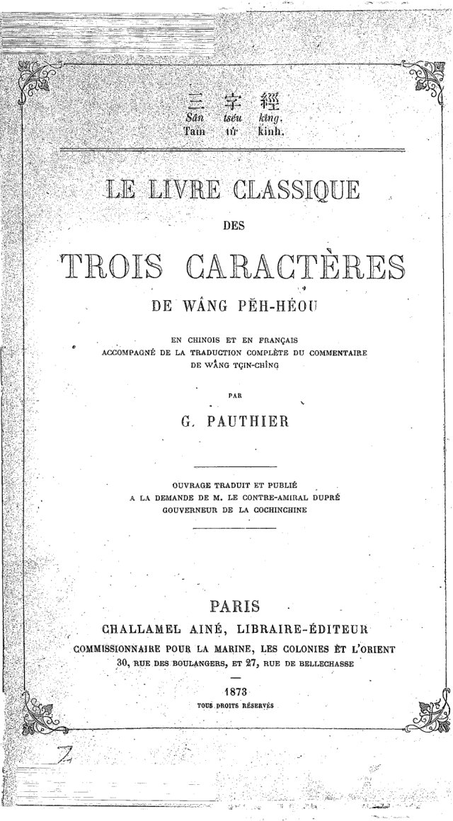 Tam Tự Kinh (1873) Tiếng Pháp
